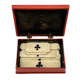 18th Century Quadrille Gaming Box with Scoring Dial and 20 Hand-painted Club Gaming Pieces