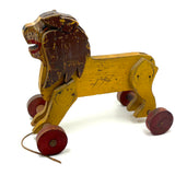Roaring Yellow Lion, Great, Much Loved, Old Wooden Pull Along Toy