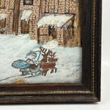 Santa On the Roof and Santa with Reindeer, Charming 19th Century Folk Art Ink and Watercolor