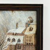 Santa On the Roof and Santa with Reindeer, Charming 19th Century Folk Art Ink and Watercolor