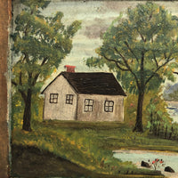 Double Sided Antique Pennsylvania Slate Painting: Summer + Winter, Signed AC Eyler