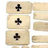 18th Century Quadrille Gaming Box with Scoring Dial and 20 Hand-painted Club Gaming Pieces