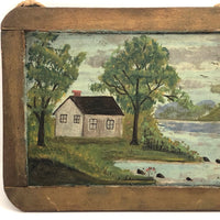 Double Sided Antique Pennsylvania Slate Painting: Summer + Winter, Signed AC Eyler