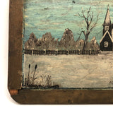 Double Sided Antique Pennsylvania Slate Painting: Summer + Winter, Signed AC Eyler