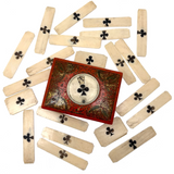 18th Century Quadrille Gaming Box with Scoring Dial and 20 Hand-painted Club Gaming Pieces