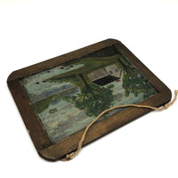 Double Sided Antique Pennsylvania Slate Painting: Summer + Winter, Signed AC Eyler