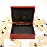18th Century Quadrille Gaming Box with Scoring Dial and 20 Hand-painted Club Gaming Pieces