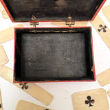 18th Century Quadrille Gaming Box with Scoring Dial and 20 Hand-painted Club Gaming Pieces