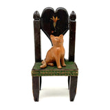 Hand-carved Folk Doll Chair Plus Hand-carved Cat Inhabitant (Signed + Repaired Tail)