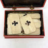 18th Century Quadrille Gaming Box with Scoring Dial and 20 Hand-painted Club Gaming Pieces