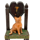 Hand-carved Folk Doll Chair Plus Hand-carved Cat Inhabitant (Signed + Repaired Tail)