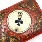 18th Century Quadrille Gaming Box with Scoring Dial and 20 Hand-painted Club Gaming Pieces