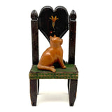 Hand-carved Folk Doll Chair Plus Hand-carved Cat Inhabitant (Signed + Repaired Tail)