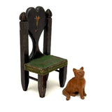 Hand-carved Folk Doll Chair Plus Hand-carved Cat Inhabitant (Signed + Repaired Tail)