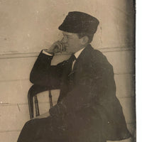 Unusual, Painterly c. 1870s Sixth Plate Tintype of Boy in Chair in Profile