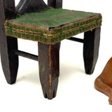Hand-carved Folk Doll Chair Plus Hand-carved Cat Inhabitant (Signed + Repaired Tail)
