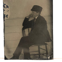 Unusual, Painterly c. 1870s Sixth Plate Tintype of Boy in Chair in Profile