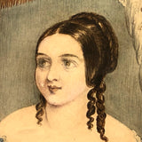 Young Woman at Window,  Fine c. 1840 Watercolor in Period Lemon Gold Frame