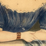 Young Woman at Window,  Fine c. 1840 Watercolor in Period Lemon Gold Frame