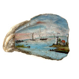 19th Century Folk Art Painted (Extra Large) Oyster Shell with Sailboats, Lighthouse and Dutch Flag