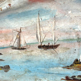 19th Century Folk Art Painted (Extra Large) Oyster Shell with Sailboats, Lighthouse and Dutch Flag