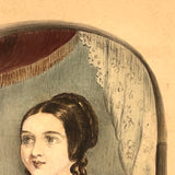 Young Woman at Window,  Fine c. 1840 Watercolor in Period Lemon Gold Frame