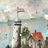 19th Century Folk Art Painted (Extra Large) Oyster Shell with Sailboats, Lighthouse and Dutch Flag