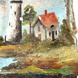 19th Century Folk Art Painted (Extra Large) Oyster Shell with Sailboats, Lighthouse and Dutch Flag