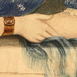 Young Woman at Window,  Fine c. 1840 Watercolor in Period Lemon Gold Frame