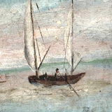 19th Century Folk Art Painted (Extra Large) Oyster Shell with Sailboats, Lighthouse and Dutch Flag