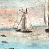 19th Century Folk Art Painted (Extra Large) Oyster Shell with Sailboats, Lighthouse and Dutch Flag