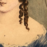 Young Woman at Window,  Fine c. 1840 Watercolor in Period Lemon Gold Frame