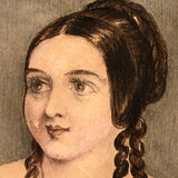 Young Woman at Window,  Fine c. 1840 Watercolor in Period Lemon Gold Frame