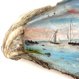 19th Century Folk Art Painted (Extra Large) Oyster Shell with Sailboats, Lighthouse and Dutch Flag