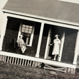 Crooked House with Leaning Ladies on the Porch, Great Old Snapshot Photo