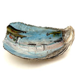 19th Century Folk Art Painted (Extra Large) Oyster Shell with Sailboats, Lighthouse and Dutch Flag