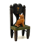 Hand-carved Folk Doll Chair Plus Hand-carved Cat Inhabitant (Signed + Repaired Tail)
