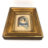 Young Woman at Window,  Fine c. 1840 Watercolor in Period Lemon Gold Frame