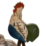 Rooster, Hen, Chick: Sweet Old Wooden Folk Art Bobbing Head Birds with Rail Base