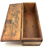 Highly Empathetic Old Homemade Wooden Box with Curious Joints and Many Drill Holes