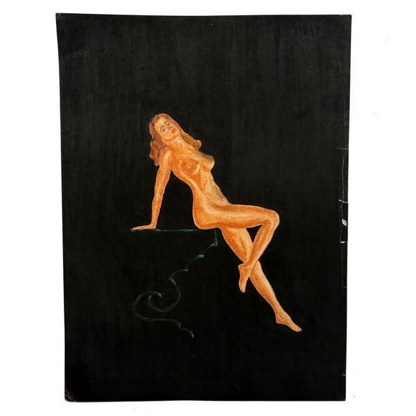 Charmingly Naive Pin Up Style Pastel Nude on Black Ground