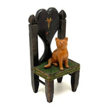 Hand-carved Folk Doll Chair Plus Hand-carved Cat Inhabitant (Signed + Repaired Tail)