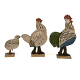 Rooster, Hen, Chick: Sweet Old Wooden Folk Art Bobbing Head Birds with Rail Base