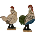 Rooster, Hen, Chick: Sweet Old Wooden Folk Art Bobbing Head Birds with Rail Base