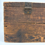 Highly Empathetic Old Homemade Wooden Box with Curious Joints and Many Drill Holes