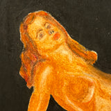 Charmingly Naive Pin Up Style Pastel Nude on Black Ground