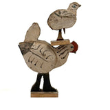 Rooster, Hen, Chick: Sweet Old Wooden Folk Art Bobbing Head Birds with Rail Base