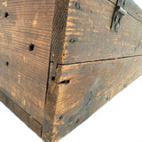 Highly Empathetic Old Homemade Wooden Box with Curious Joints and Many Drill Holes