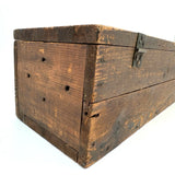 Highly Empathetic Old Homemade Wooden Box with Curious Joints and Many Drill Holes