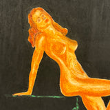 Charmingly Naive Pin Up Style Pastel Nude on Black Ground